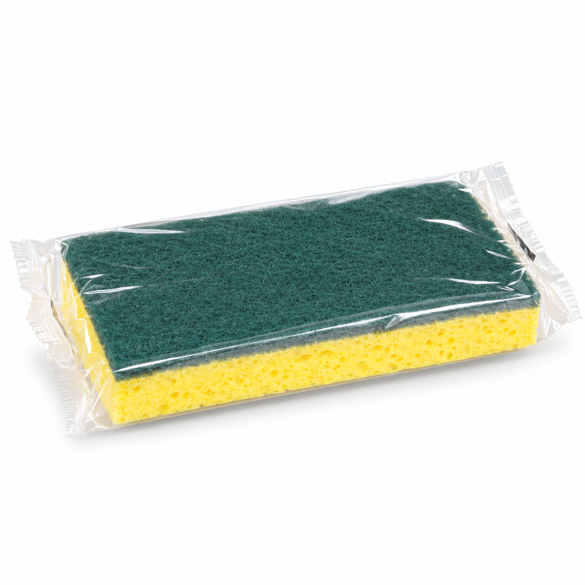 Sponge scrubber medium duty 6.1" x 3.6" individually wrapped, yellow / green, 40/case