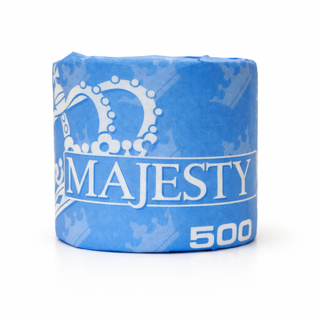 Toilet paper majesty recycled, 2 ply, 4" x 3", 500 sheets, 96 rolls/case
